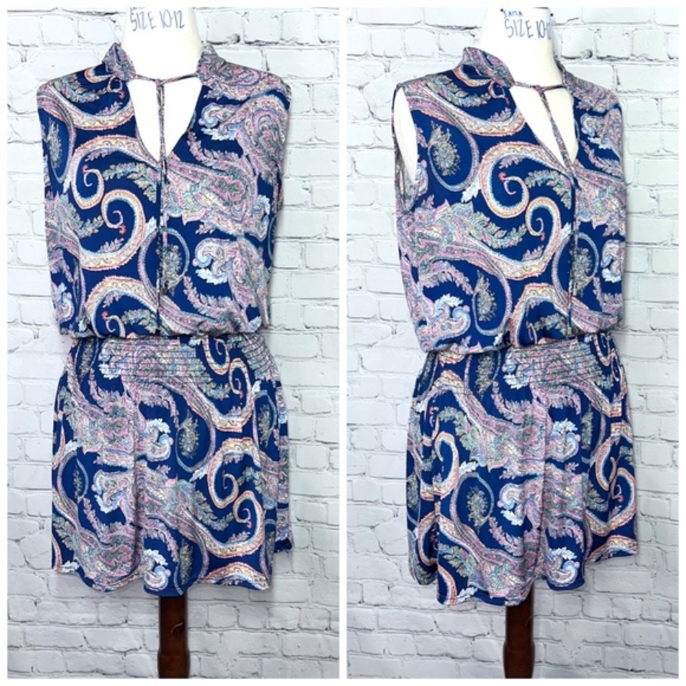 👗 |•ARIELLA•| Blue Multicolor Paisley Short Dress Size Large